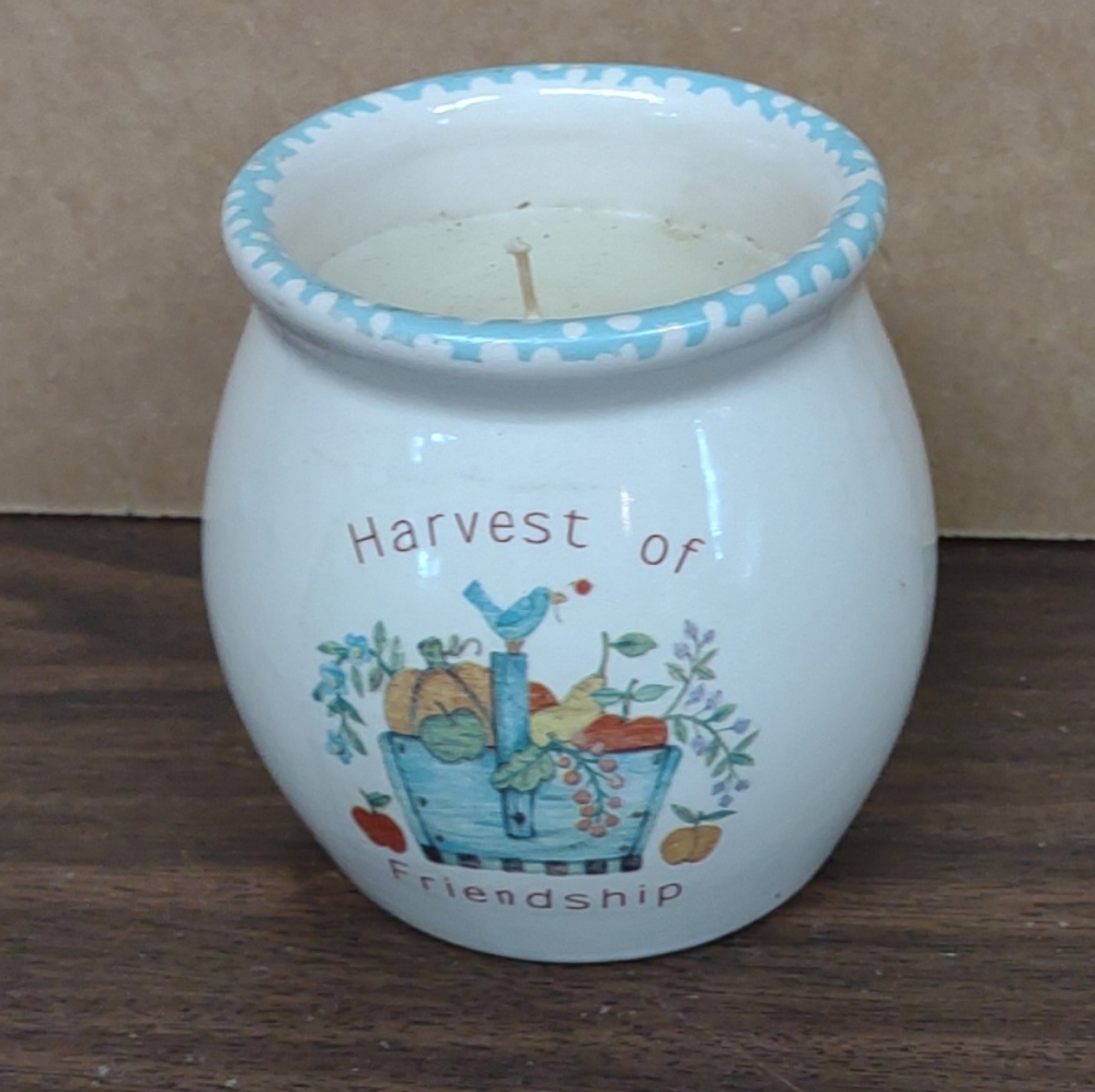 Vtg Harvest of Friendship Candle Ceramic Stoneware Crock Birdhouse 3"